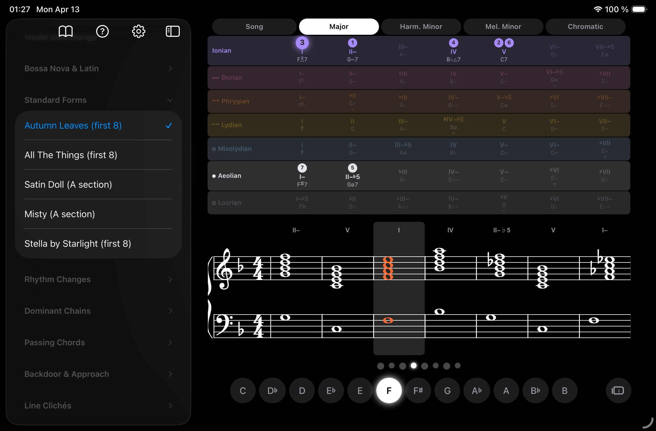 Chord grid with staff notation